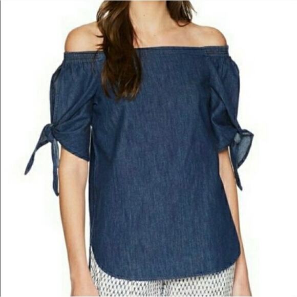 Lauren Ralph Lauren denim off the shoulder blouse size small - Picture 1 of 7